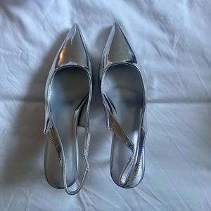 Silver Sling Back Kitten Heels